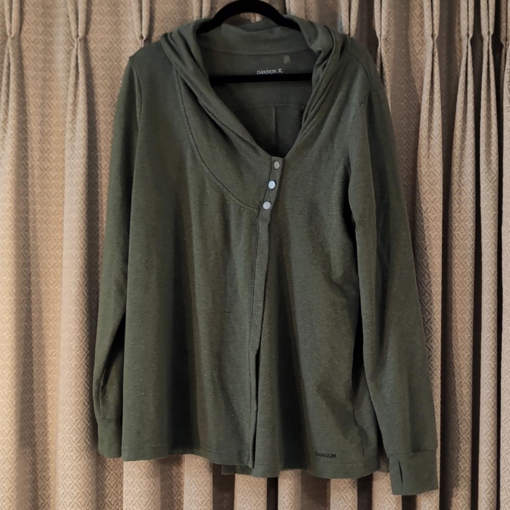 Women's Size XXL Danskin Green Shirt Jacket Shacket With Thumb Holes